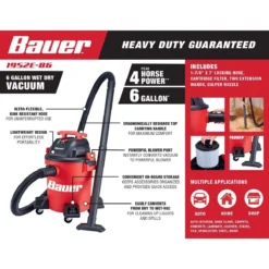 Flash Sale 😍 BAUER 6 gallon 4 Peak Horsepower Wet/Dry Vacuum 😍 19 Flash Sale 😍 BAUER 6 gallon 4 Peak Horsepower Wet/Dry Vacuum 😍 -BAUER Sales 56201 W14