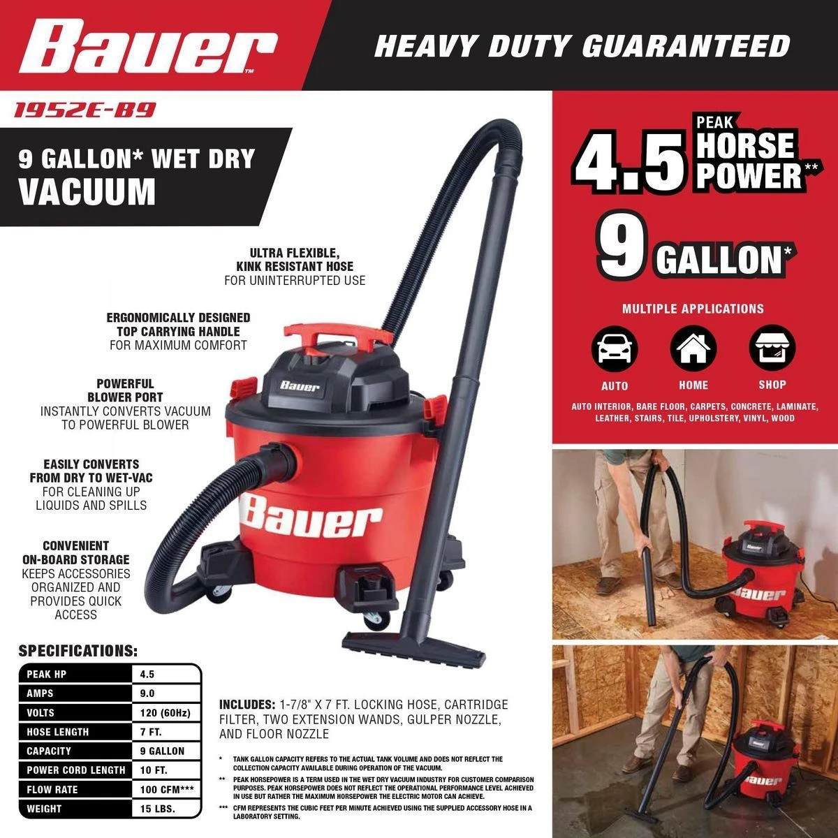 Best reviews of ๐ BAUER 9 Gallon 4.5 Peak Horsepower Wet/Dry Vacuum ๐ 6 Best reviews of ๐ BAUER 9 Gallon 4.5 Peak Horsepower Wet/Dry Vacuum ๐ - Image 4