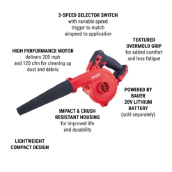 Flash Sale π BAUER 20V Cordless 200 MPH Compact Workshop Blower - Tool Only π 17 Flash Sale π BAUER 20V Cordless 200 MPH Compact Workshop Blower - Tool Only π -BAUER Sales 56416 W2