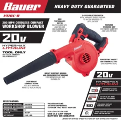 Flash Sale π BAUER 20V Cordless 200 MPH Compact Workshop Blower - Tool Only π 18 Flash Sale π BAUER 20V Cordless 200 MPH Compact Workshop Blower - Tool Only π -BAUER Sales 56416 W2SS