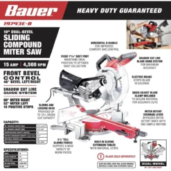 Best Pirce 💯 BAUER 10 in. Dual-Bevel Sliding Compound Miter Saw 🛒 -BAUER Sales 57179 W2SS