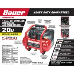 Best deal 🎉 BAUER 1.6 Gallon 135 PSI 20V Brushless Cordless Air Compressor - Tool Only ✨ -BAUER Sales 57394 W2SS