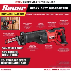 Top 10 💯 BAUER 20V Brushless Cordless Reciprocating Saw - Tool Only ⌛ 16 Top 10 💯 BAUER 20V Brushless Cordless Reciprocating Saw - Tool Only ⌛ -BAUER Sales 58075 W2SS