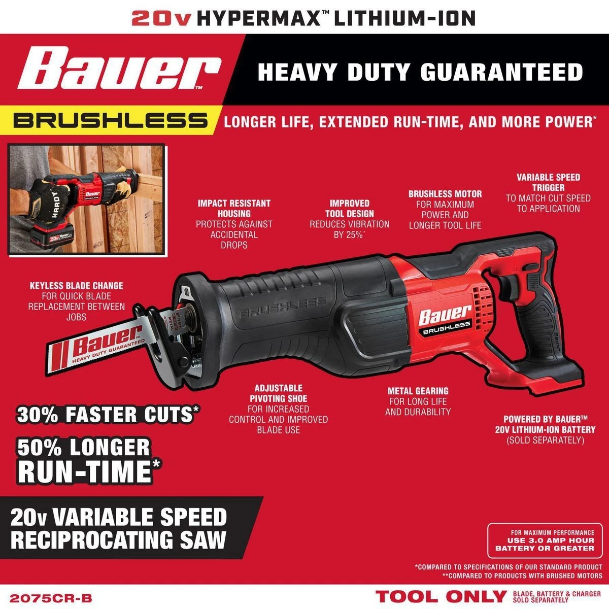 Top 10 💯 BAUER 20V Brushless Cordless Reciprocating Saw - Tool Only ⌛ 7 Top 10 💯 BAUER 20V Brushless Cordless Reciprocating Saw - Tool Only ⌛ - Image 5