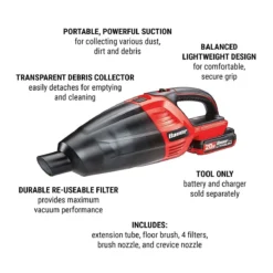 Cheap 🛒 BAUER 20v Cordless Hand Vacuum with Floor and Crevice Tools – Tool Only 😀 -BAUER Sales 64148 W2
